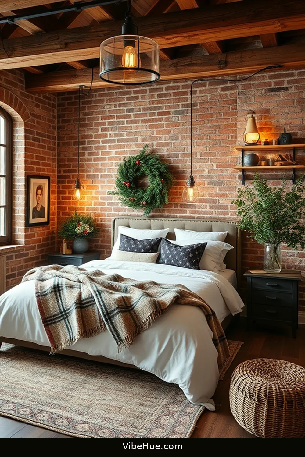 Embrace Exposed Brick and Raw Materials for Create a Cozy Holiday Bedroom With Industrial Style