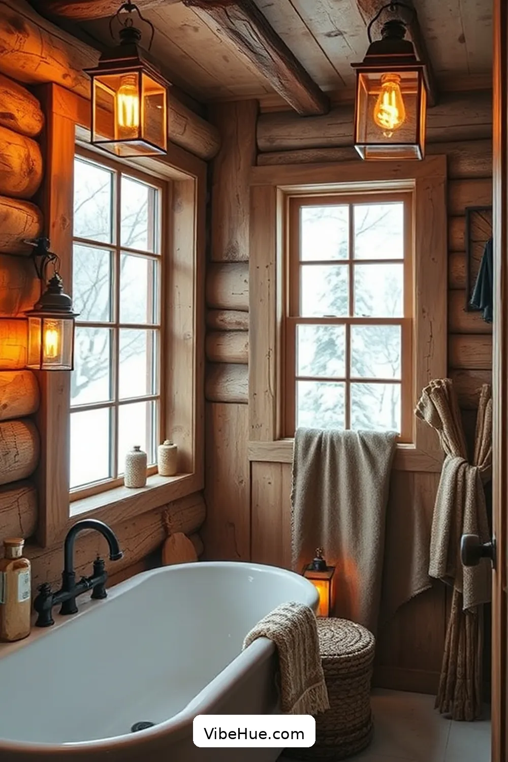 Add Rustic Lighting Fixtures for Create a Cozy Winter Bathroom With Rustic Style