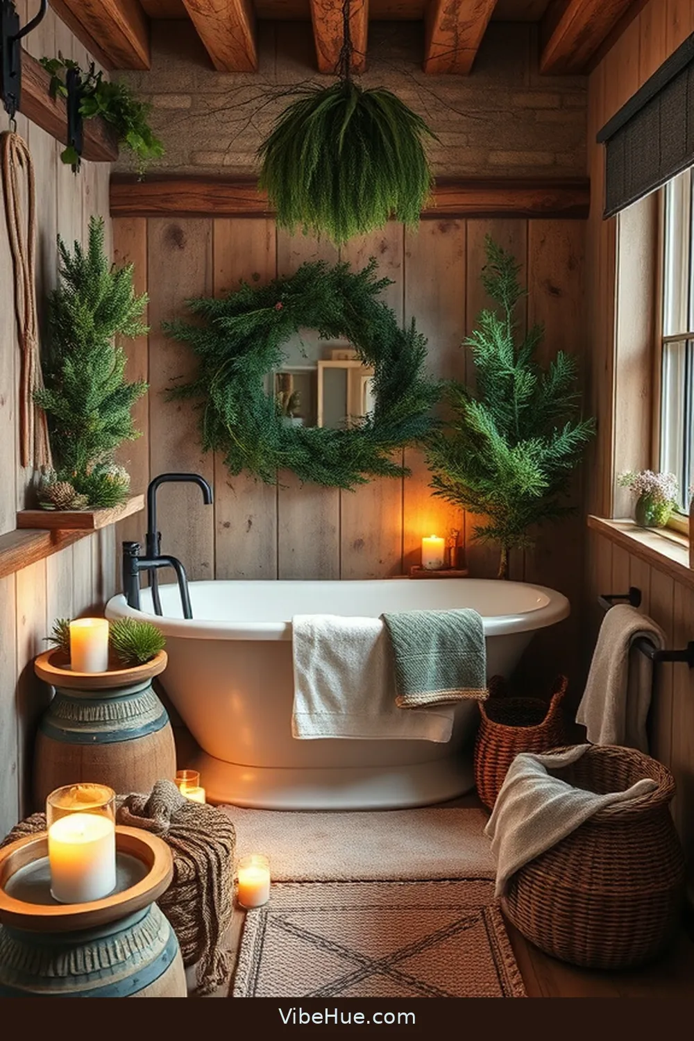 Incorporate Greenery and Natural Elements for Create a Cozy Winter Bathroom With Rustic Style