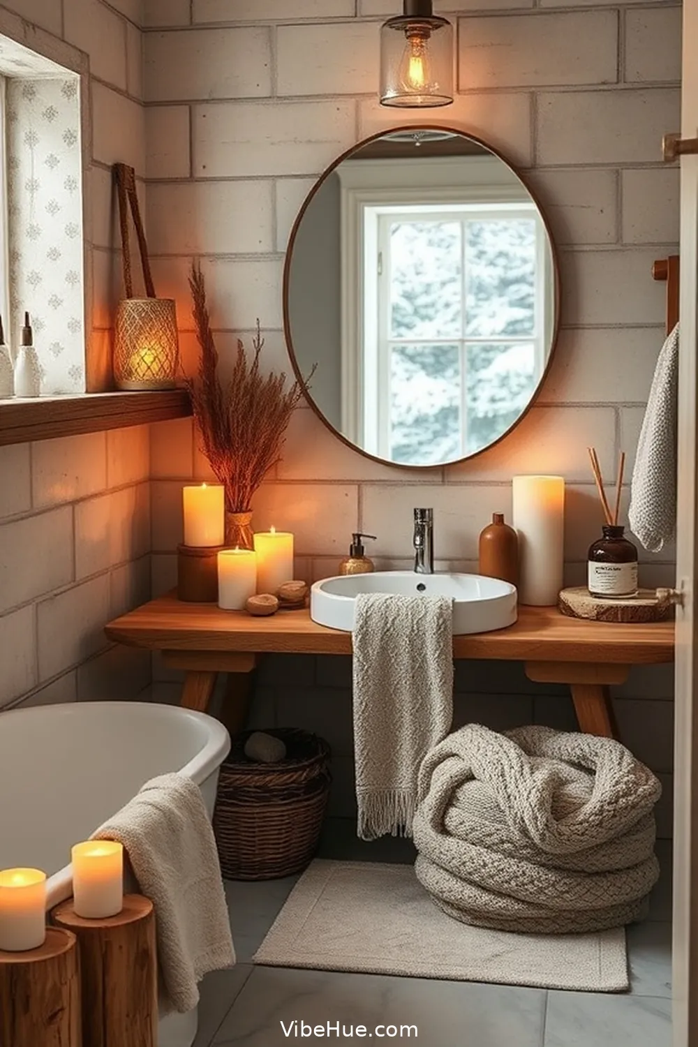 Use Scented Candles and Essential Oils for Create a Cozy Winter Bathroom With Rustic Style