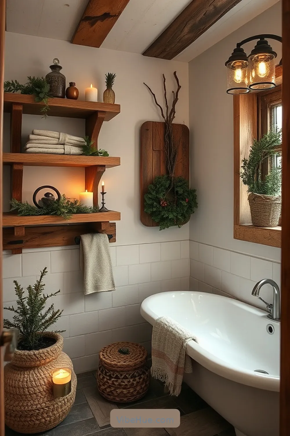 Utilize Vintage and Reclaimed Decor for Create a Cozy Winter Bathroom With Rustic Style