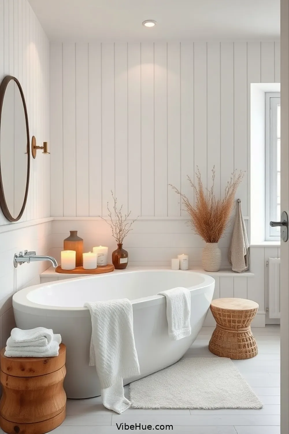 Design a Minimalist Aesthetic for Create a Cozy Winter Bathroom in Scandinavian Style