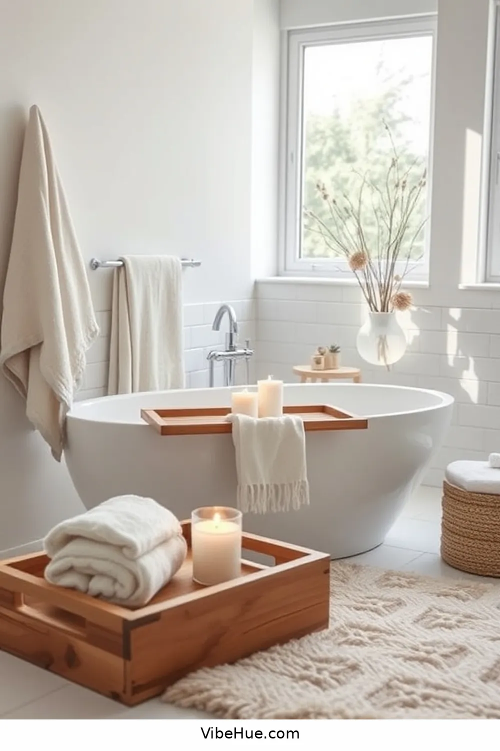 Integrate Cozy Bath Accessories for Create a Cozy Winter Bathroom in Scandinavian Style