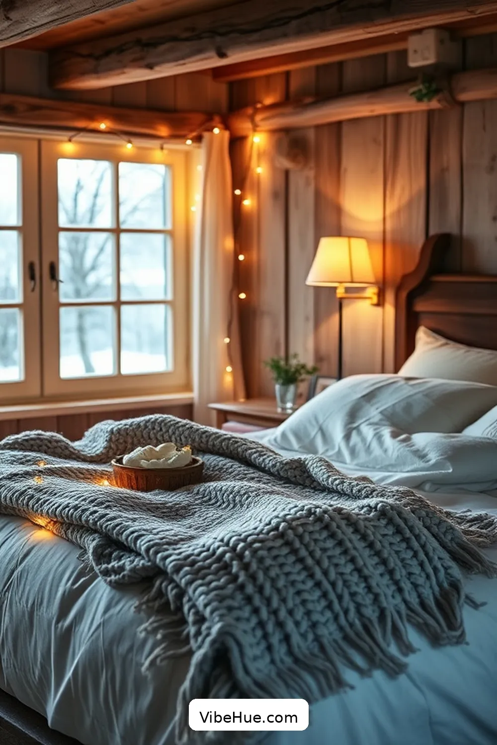Add Cozy Lighting Options for Create a Cozy Winter Bedroom With Rustic Style