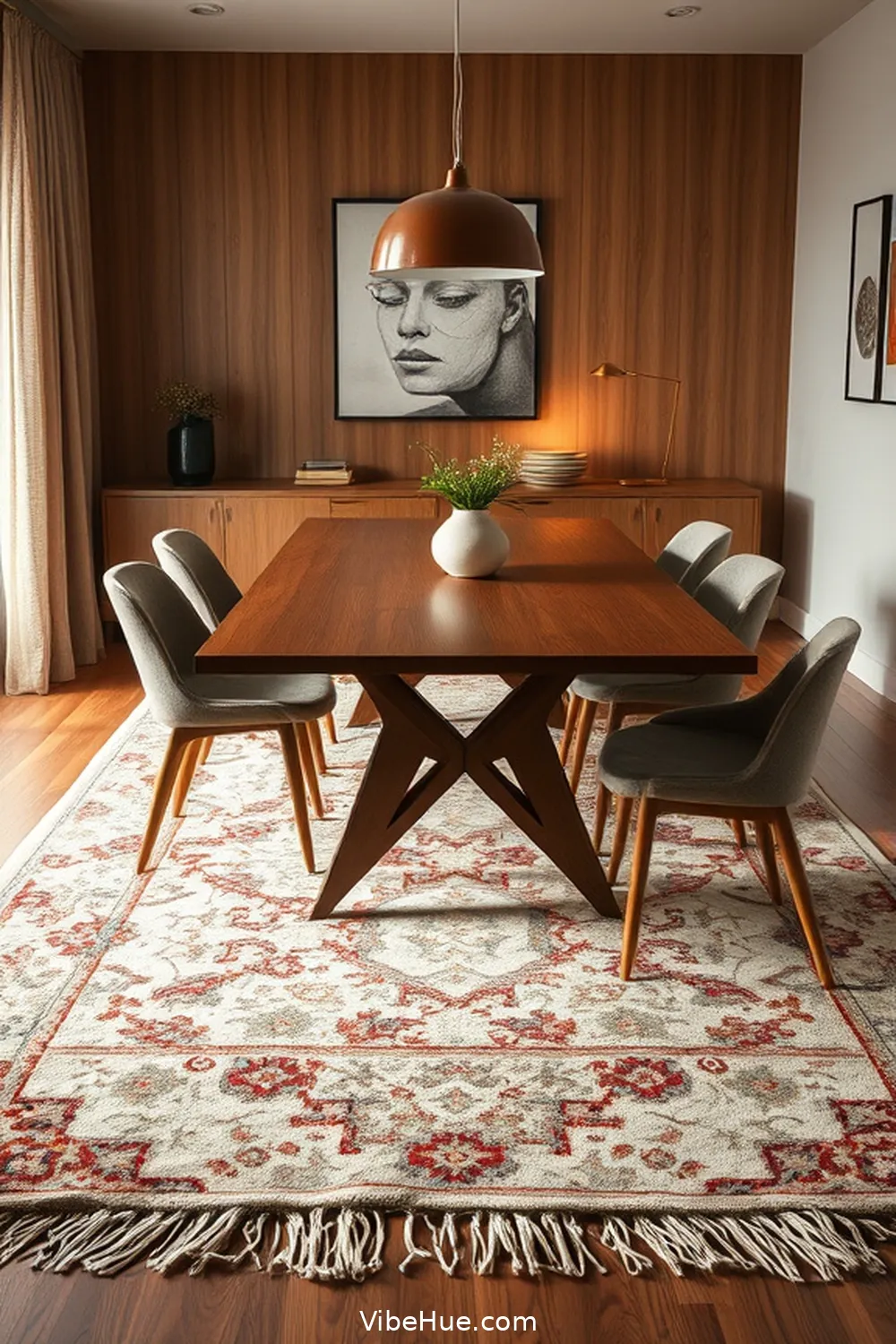 Create a Cozy Winter Dining Room in Mid-Century Modern Style 9 Utilization of Rugs for Comfort for Create a Cozy Winter Dining Room in Mid-Century Modern Style