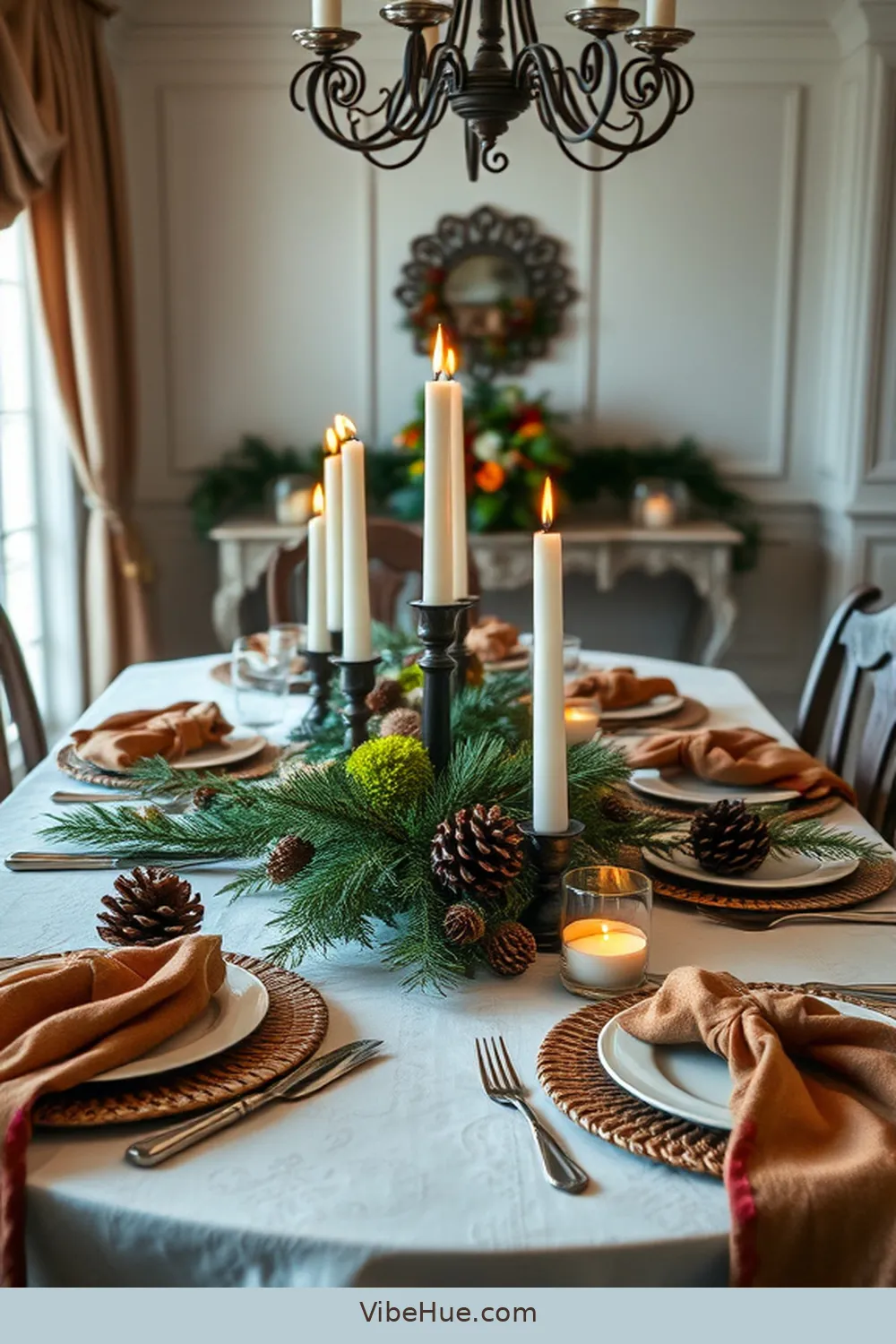 Add Seasonal Centerpieces for Create a Cozy Winter Dining Room in Traditional Style
