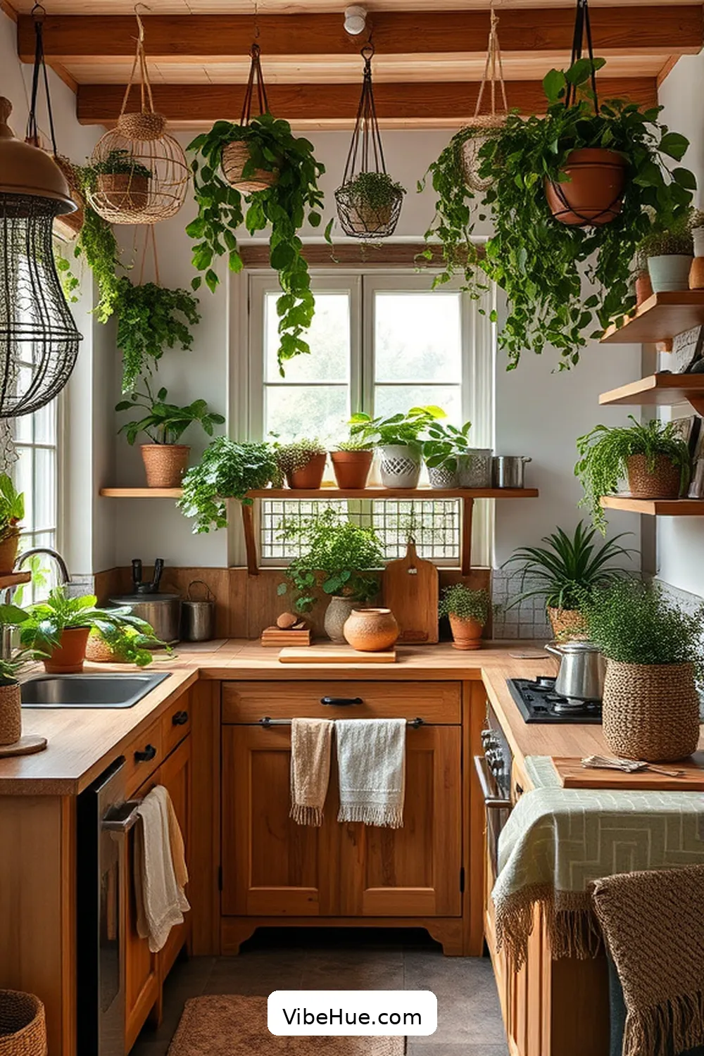 Add Greenery for Vitality for Create a Cozy Winter Kitchen in Bohemian Style