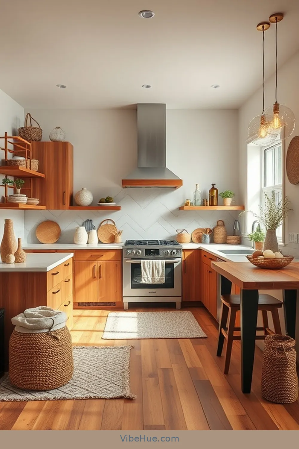 Incorporate Natural Textures for Create a Cozy Winter Kitchen in Mid-Century Modern Style