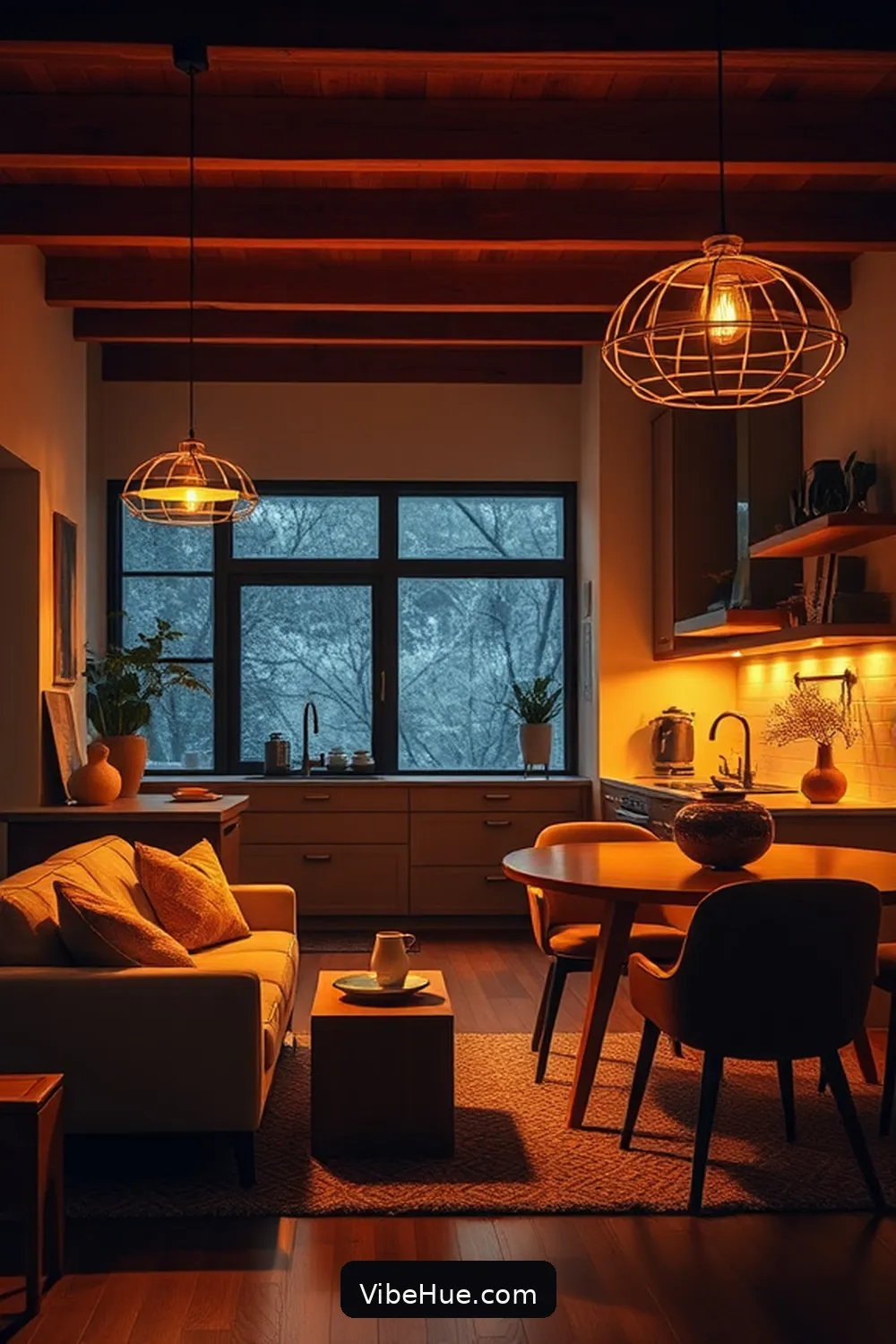 Layer Comfortable Lighting for Create a Cozy Winter Kitchen in Mid-Century Modern Style
