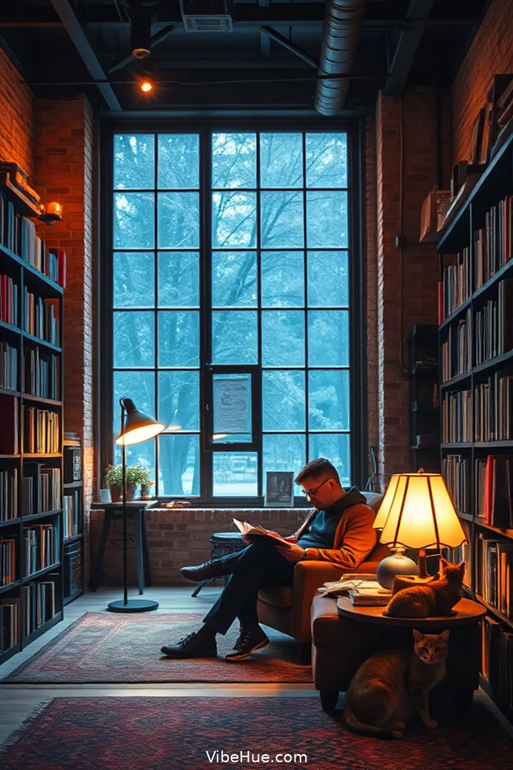 Embracing Warm Lighting Solutions for Create a Cozy Winter Library With Industrial Style