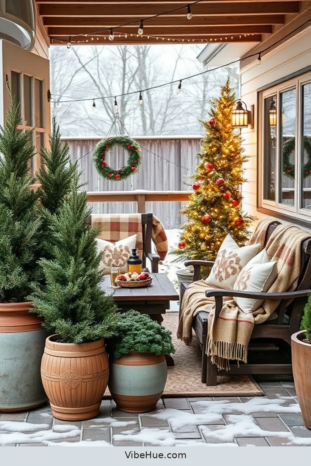 Create a Cozy Winter Outdoor Patio in Modern Farmhouse Style 8 Incorporate Potted Evergreens for Create a Cozy Winter Outdoor Patio in Modern Farmhouse Style