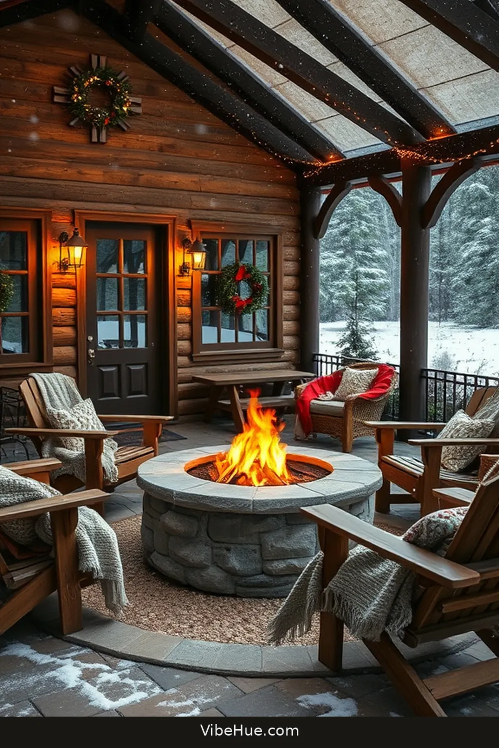 Add a Fire Feature for Create a Cozy Winter Outdoor Patio in Rustic Style