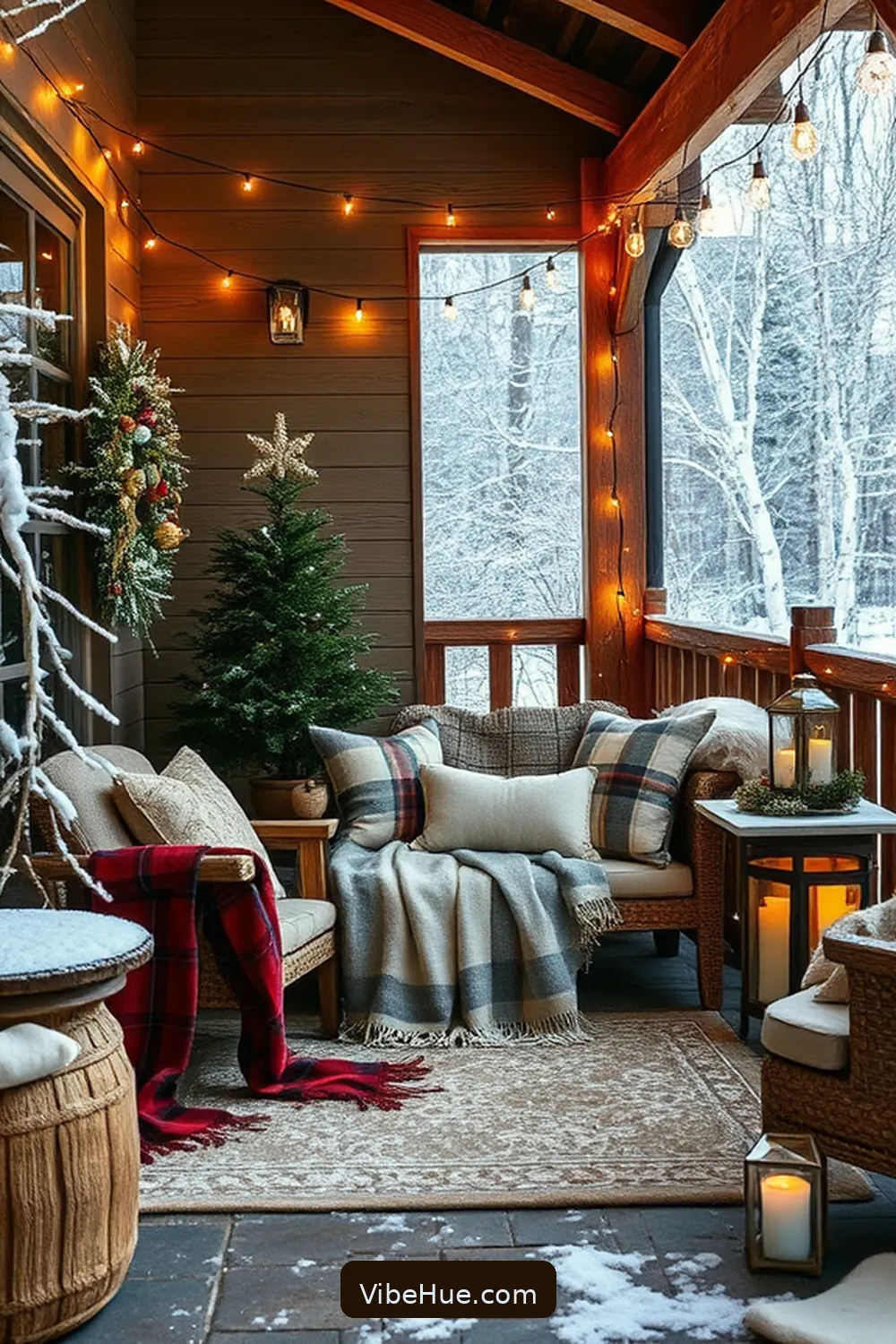 Layer up With Warm Textiles for Create a Cozy Winter Outdoor Patio in Rustic Style