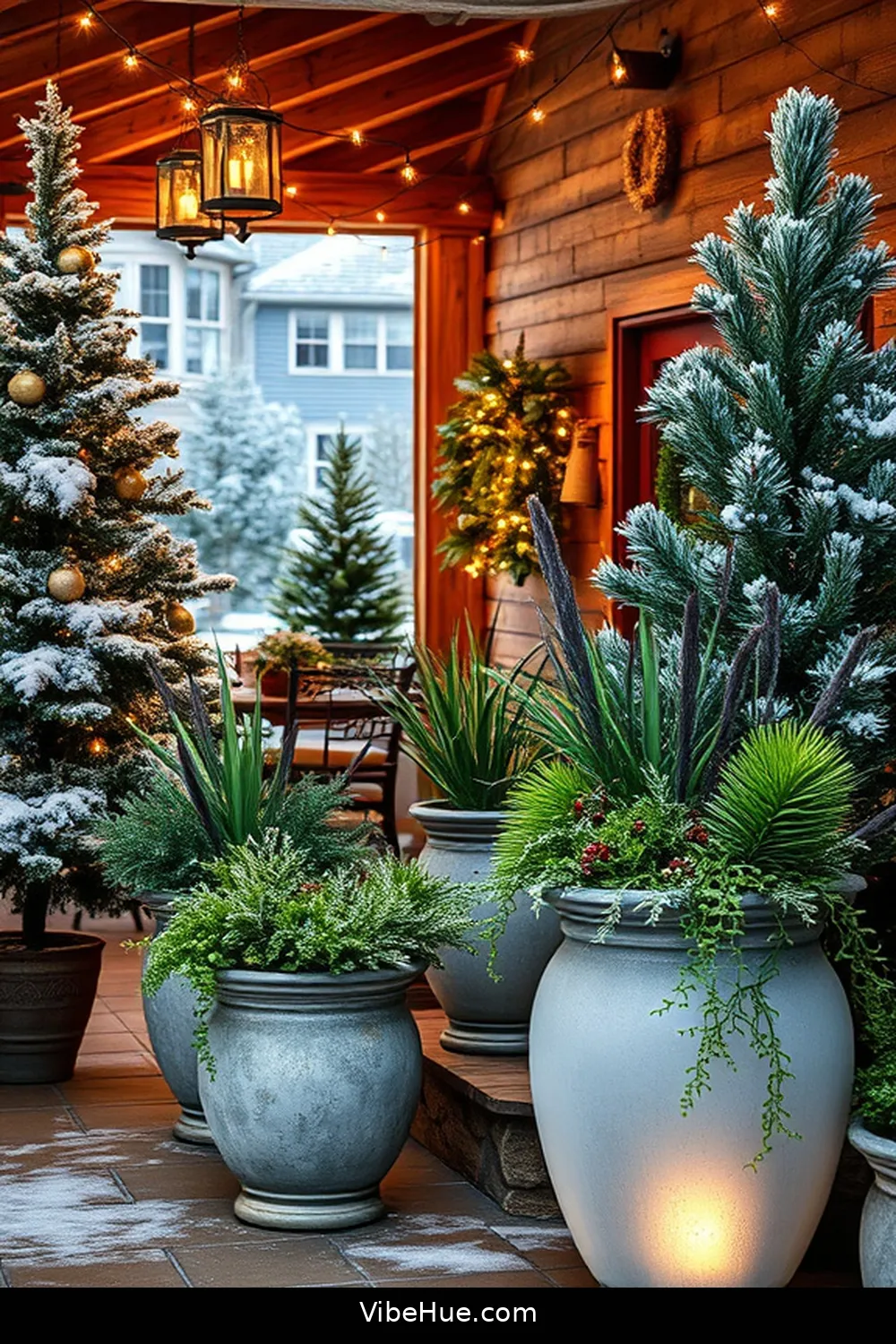 Use Planters for Winter Greens for Create a Cozy Winter Outdoor Patio in Rustic Style