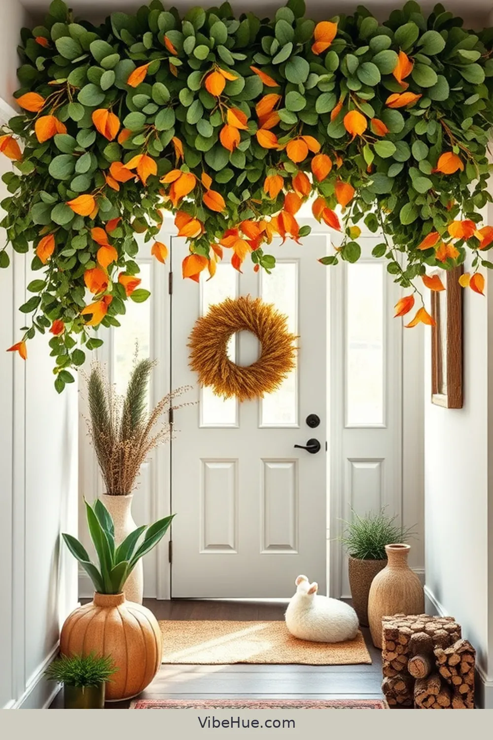 Add Autumnal Greenery for Create a Fall Entryway in Modern Farmhouse Style