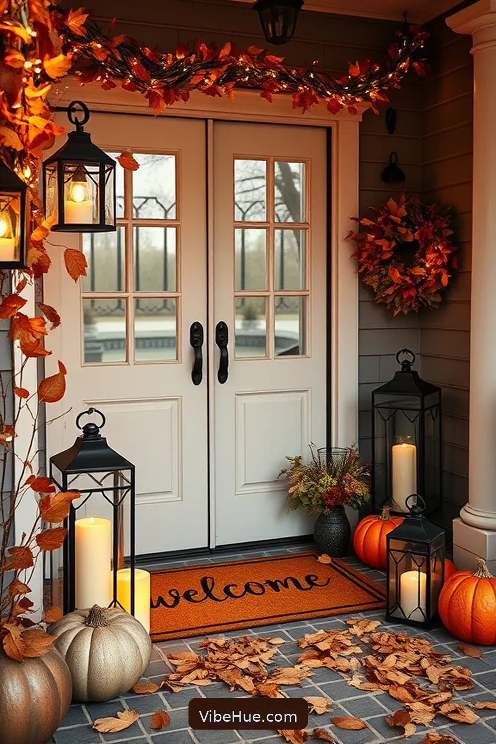 Lanterns and Cozy Lighting for Create a Fall Entryway in Modern Farmhouse Style