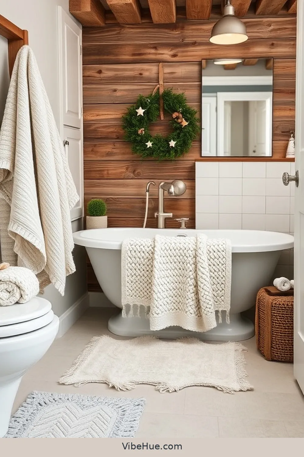 Create a Holiday Bathroom in Modern Farmhouse Style 4 Incorporate Cozy Textiles for Create a Holiday Bathroom in Modern Farmhouse Style