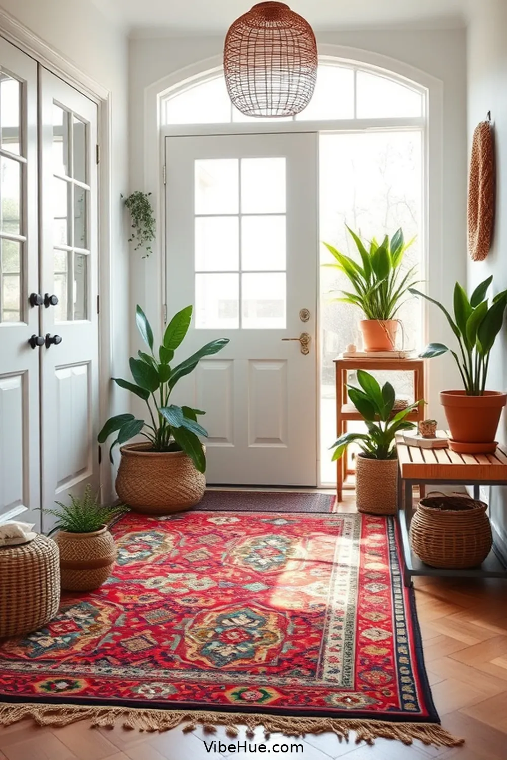 Create a Spring Entryway in Bohemian Style 5 Layer Up on Rugs for Create a Spring Entryway in Bohemian Style