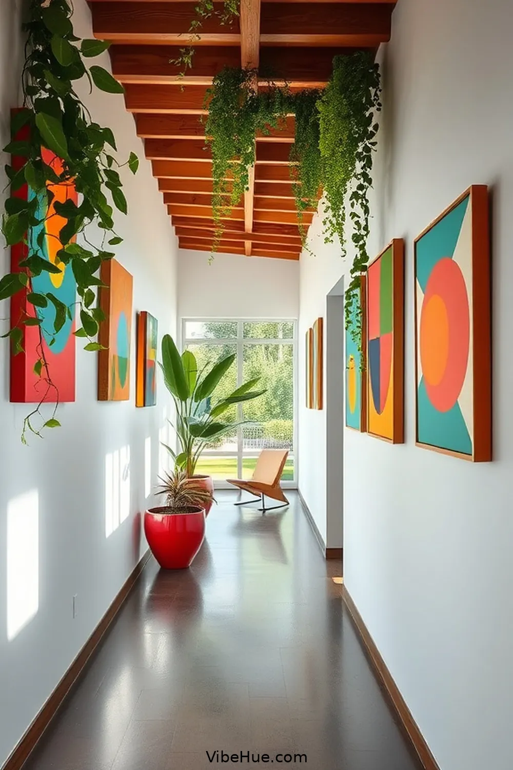 Add Playful Wall Art for Create a Spring Hallway in Mid-Century Modern Style