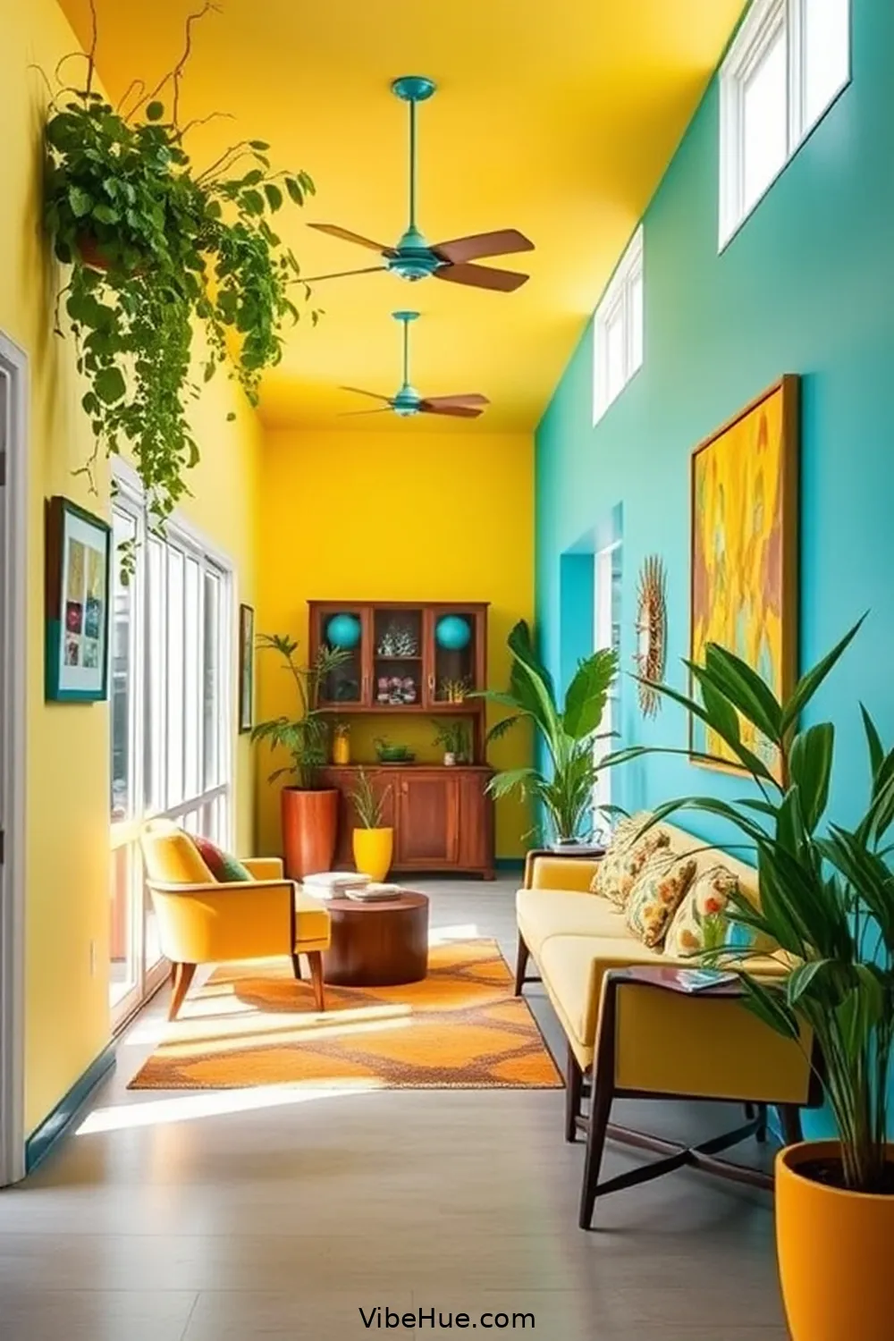 Embrace a Bright Color Palette for Create a Spring Hallway in Mid-Century Modern Style