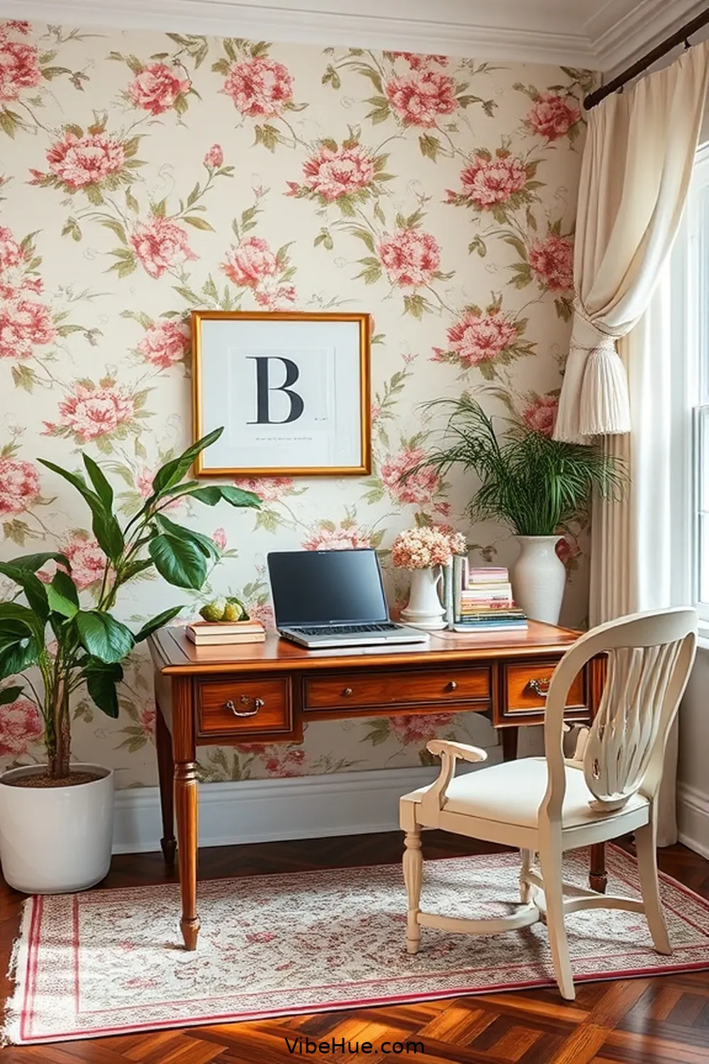 Embrace Floral Patterns for Create a Spring-Inspired Traditional Home Office Style