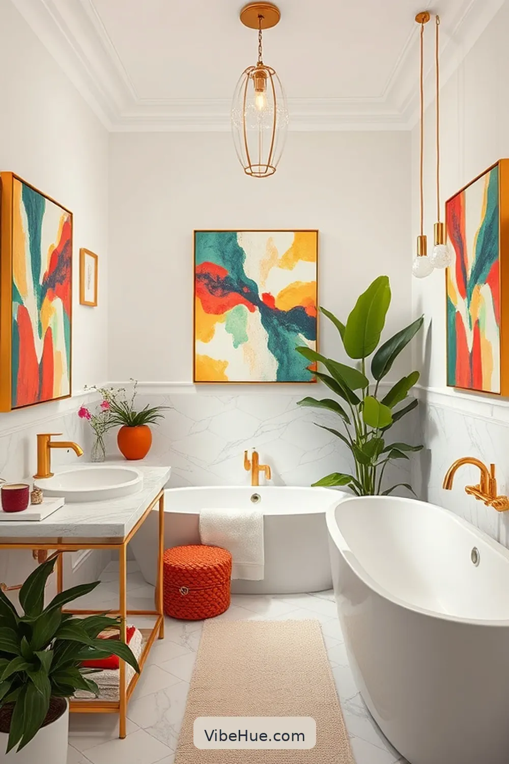 Add Bold Artwork or Decor for Create a Summer Bathroom With Modern Glam Style: a Step-By-Step Guide