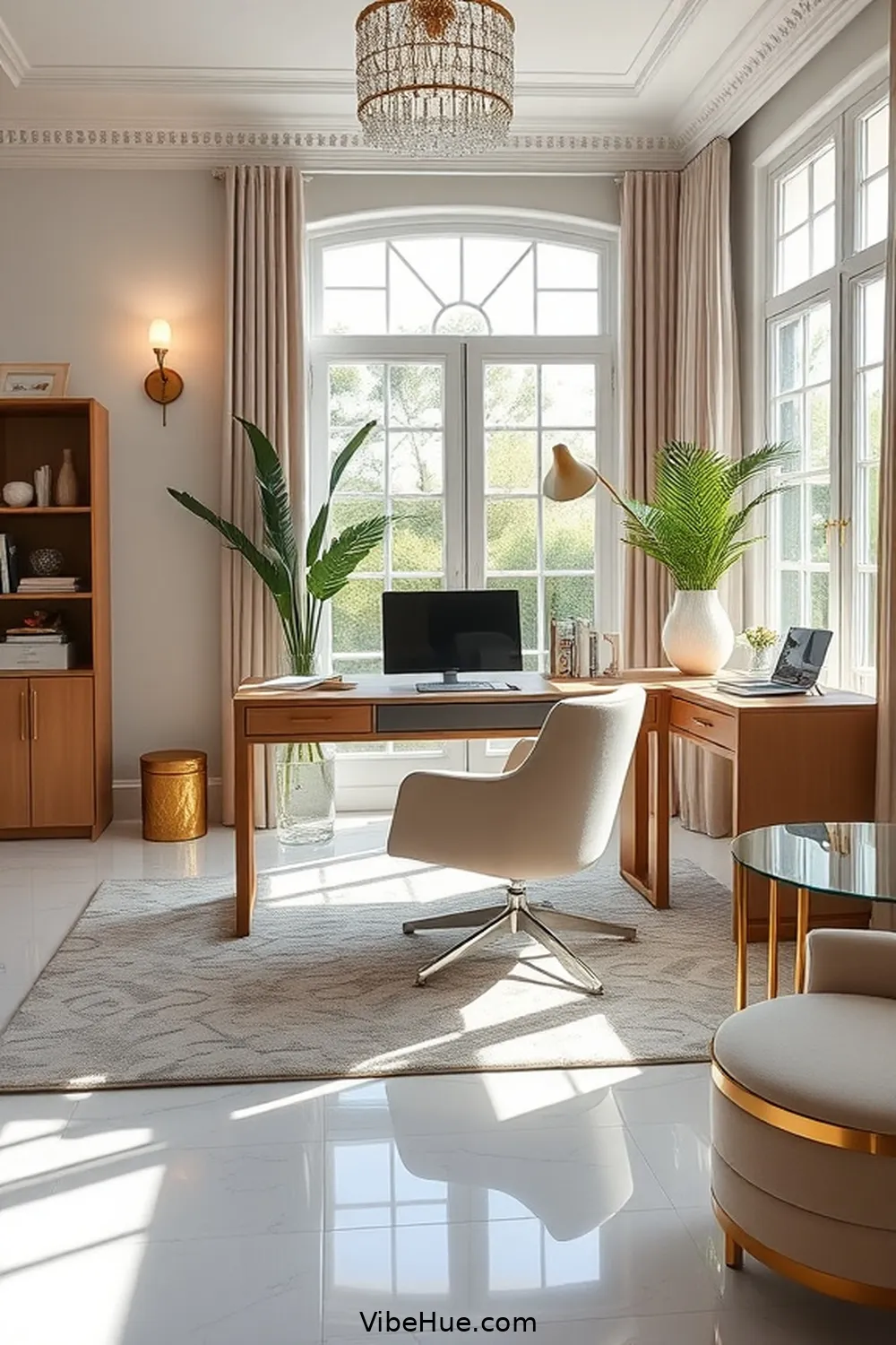 Create a Functional Layout for Create a Summer Home Office in Modern Glam Style