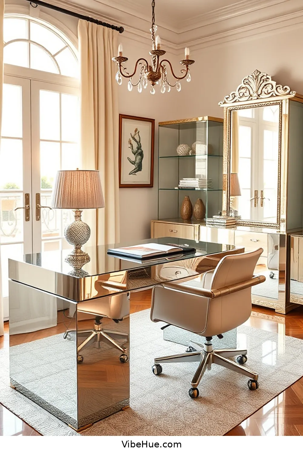 Decorate With Reflective Surfaces for Create a Summer Home Office in Modern Glam Style