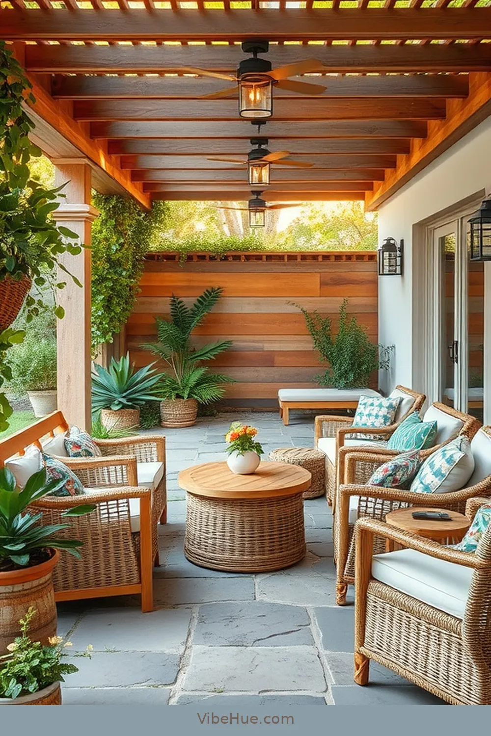 Incorporating Natural Textures and Materials for Create a Summer Outdoor Patio in Modern Farmhouse Style