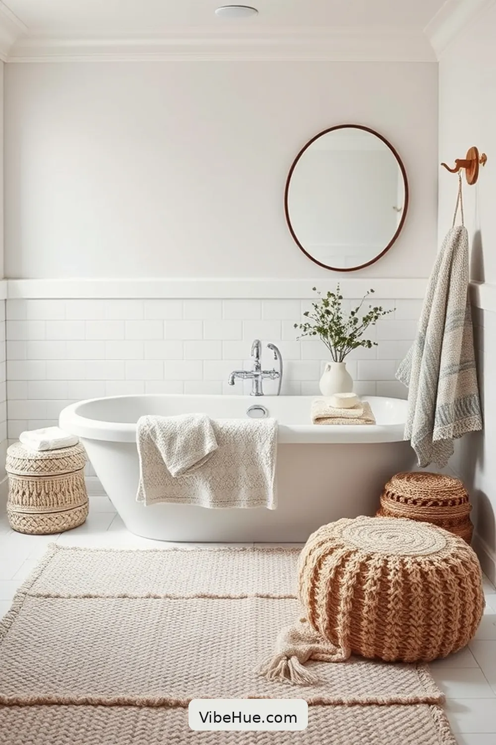 Layer Soft Textiles for Create a Winter Bathroom With Coastal Style