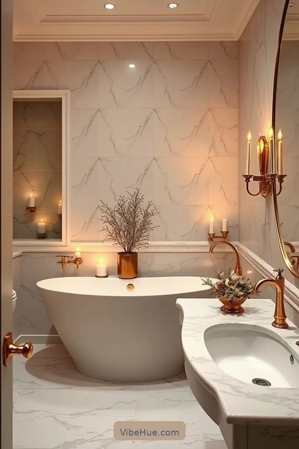 Add Metallic Accents for Create a Winter Bathroom With Modern Glam Style