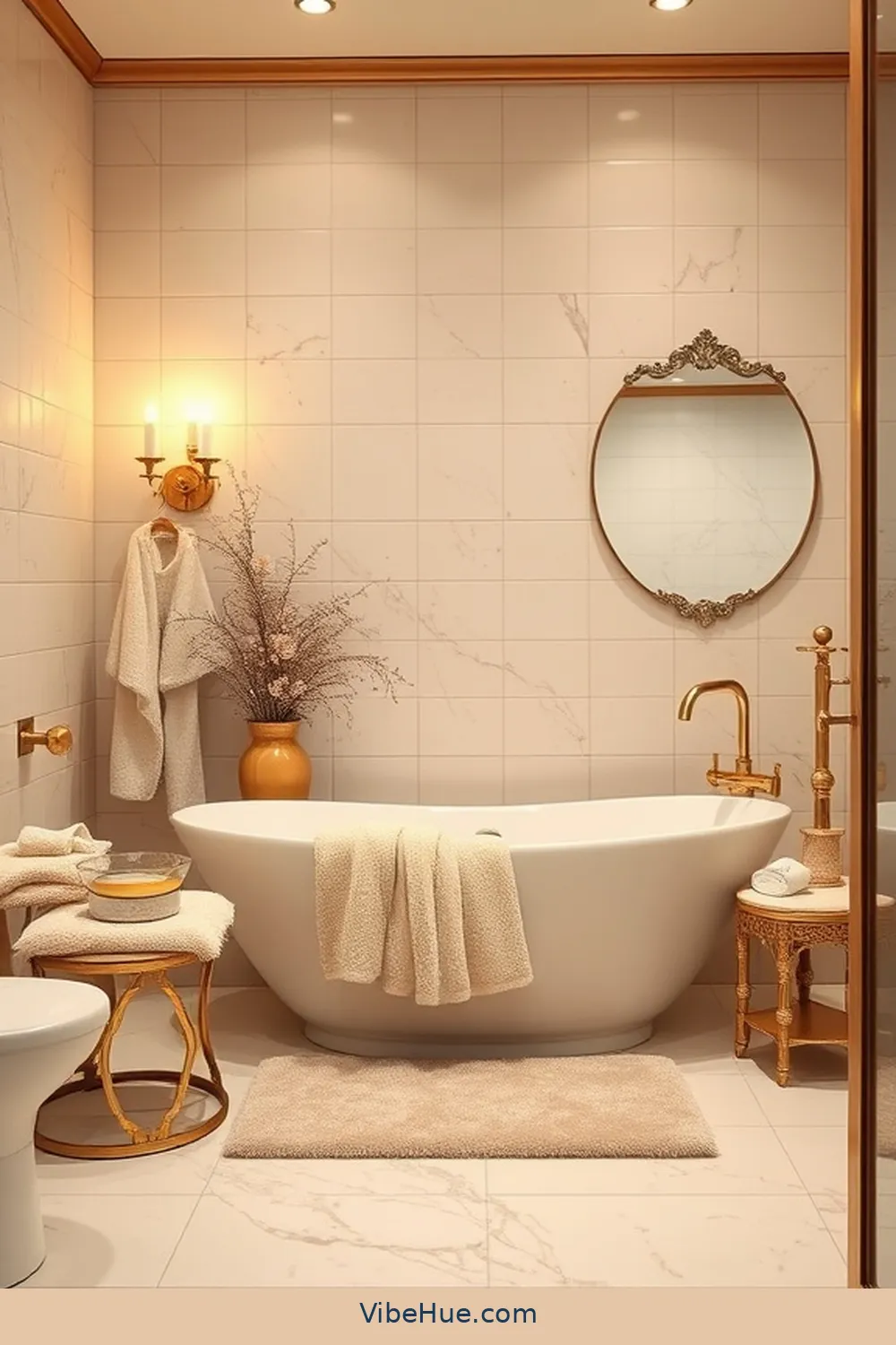 Choose a Warm Color Palette for Create a Winter Bathroom With Modern Glam Style