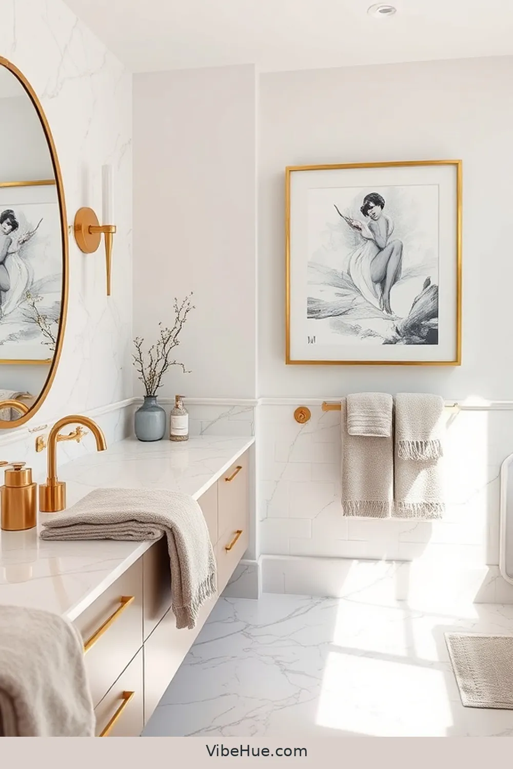 Curate Beautiful Artwork and Decor for Create a Winter Bathroom With Modern Glam Style