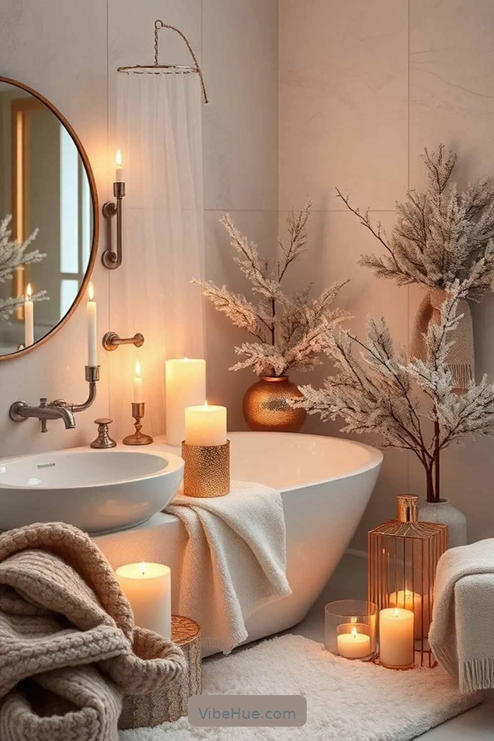 Enhance With Scented Candles and Diffusers for Create a Winter Bathroom With Modern Glam Style