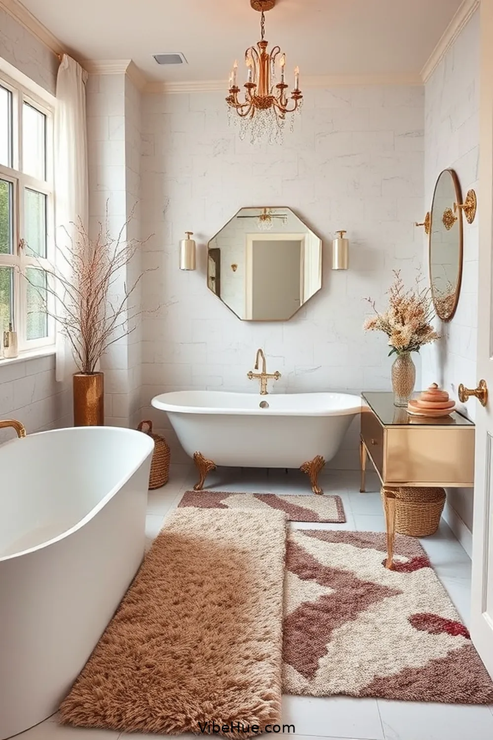 Include Plush Rugs for Comfort for Create a Winter Bathroom With Modern Glam Style