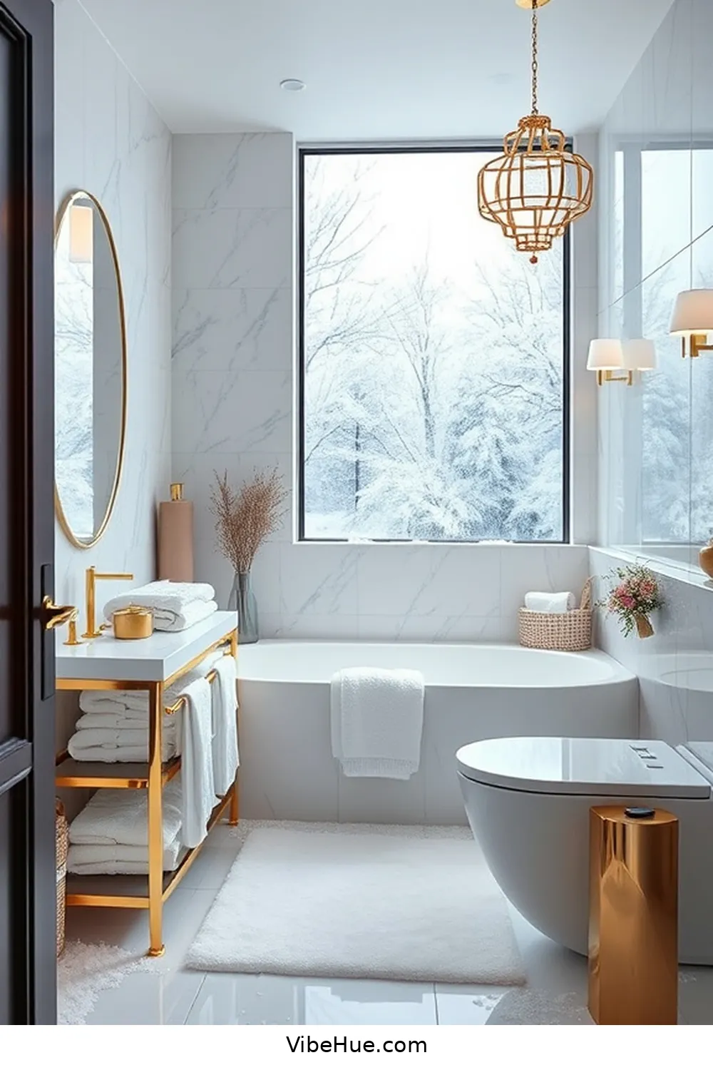 Select Stylish Storage Solutions for Create a Winter Bathroom With Modern Glam Style
