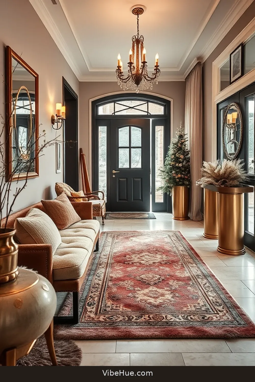 Adding Plush Textiles and Rugs for Create a Winter Entryway With Modern Glam Style