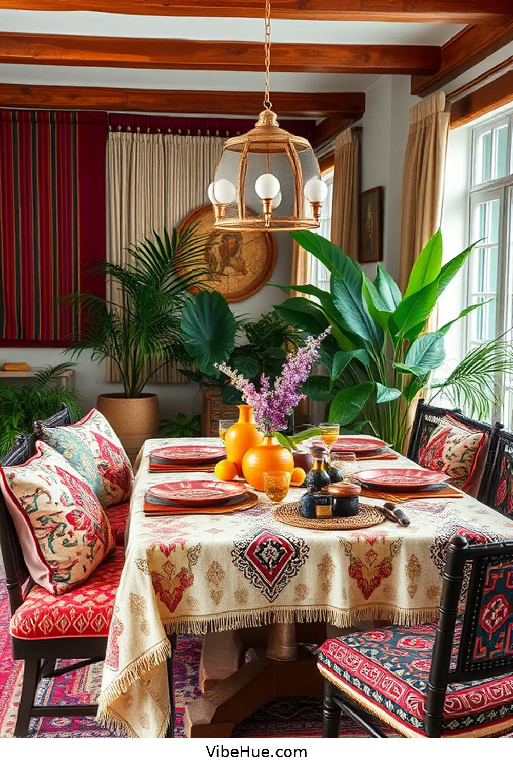 Embracing Patterns and Textures for Create a Year-Round Bohemian Style Dining Room