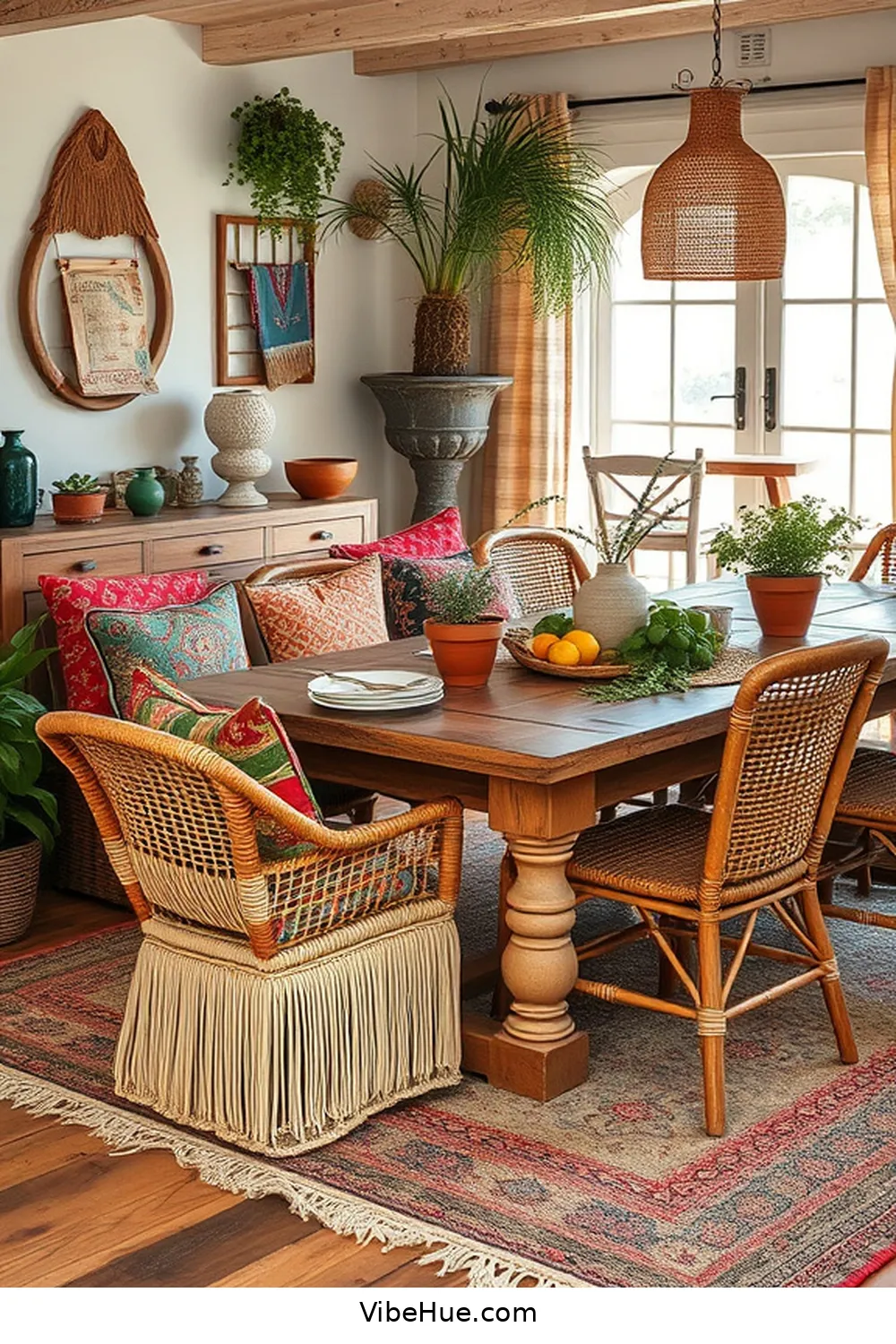 Incorporating Diverse Seating Options for Create a Year-Round Bohemian Style Dining Room