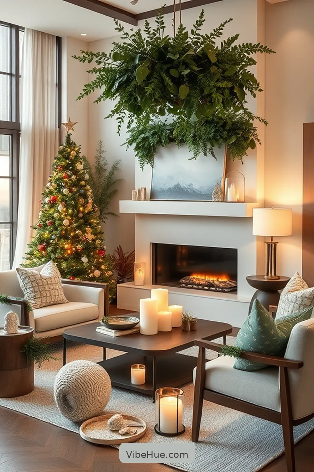 Incorporate Greenery and Natural Elements for Creating a Contemporary Holiday Living Room Style