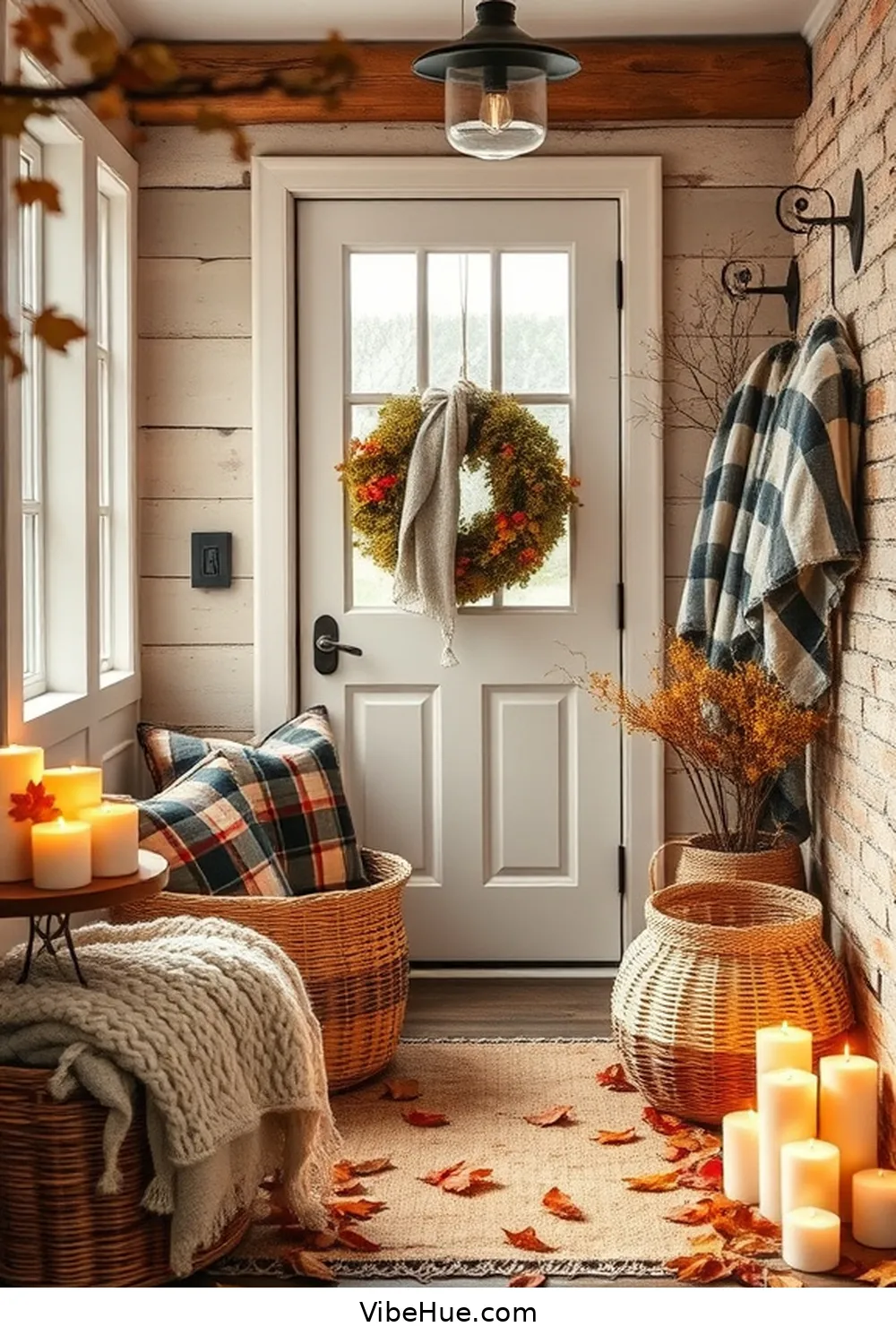 Creating a Cozy Fall Entryway in Rustic Style 4 Add Cozy Textiles for Creating a Cozy Fall Entryway in Rustic Style