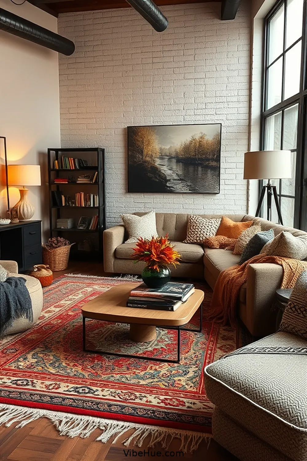 Creating a Cozy Fall Living Room With Industrial Style 7 Use Layered Rugs for Creating a Cozy Fall Living Room With Industrial Style