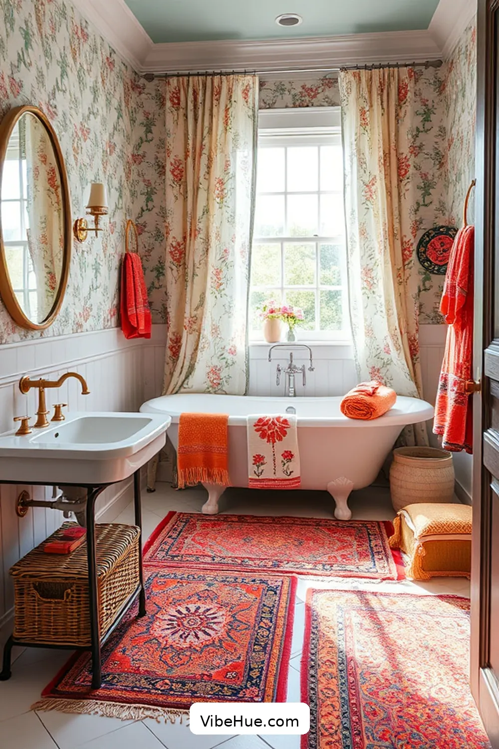 Creating a Spring Bathroom in Bohemian Style 8 Layering With Textiles for Creating a Spring Bathroom in Bohemian Style