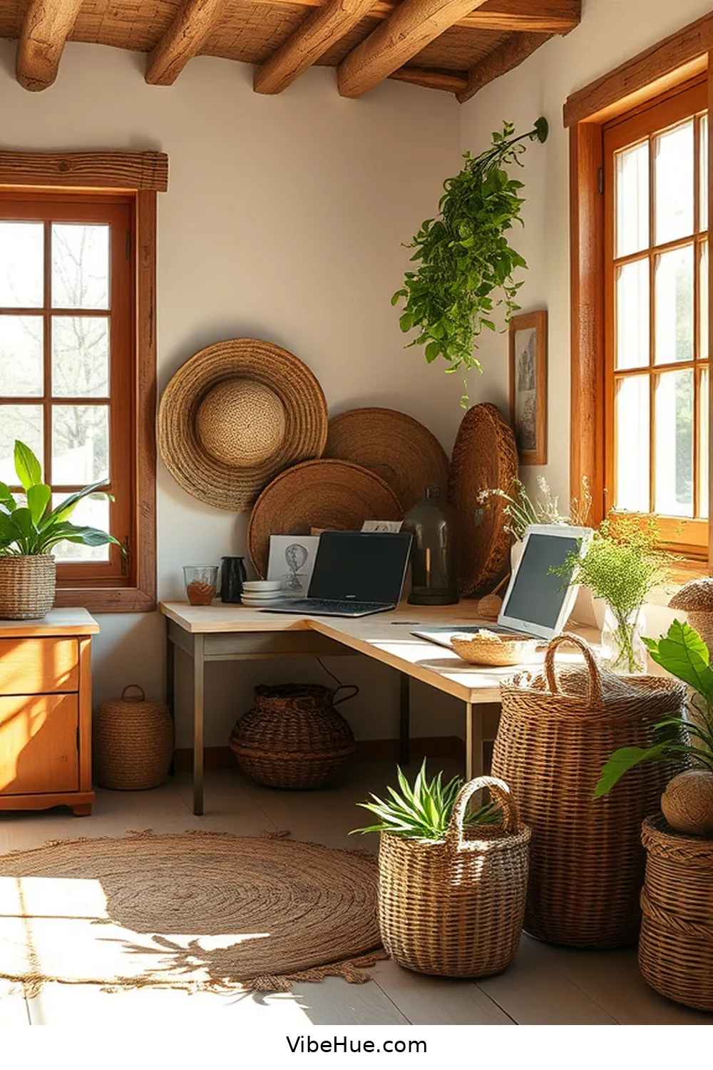 Design Your Spring Home Office With Rustic Style 9 Organize With Woven Baskets for Design Your Spring Home Office With Rustic Style