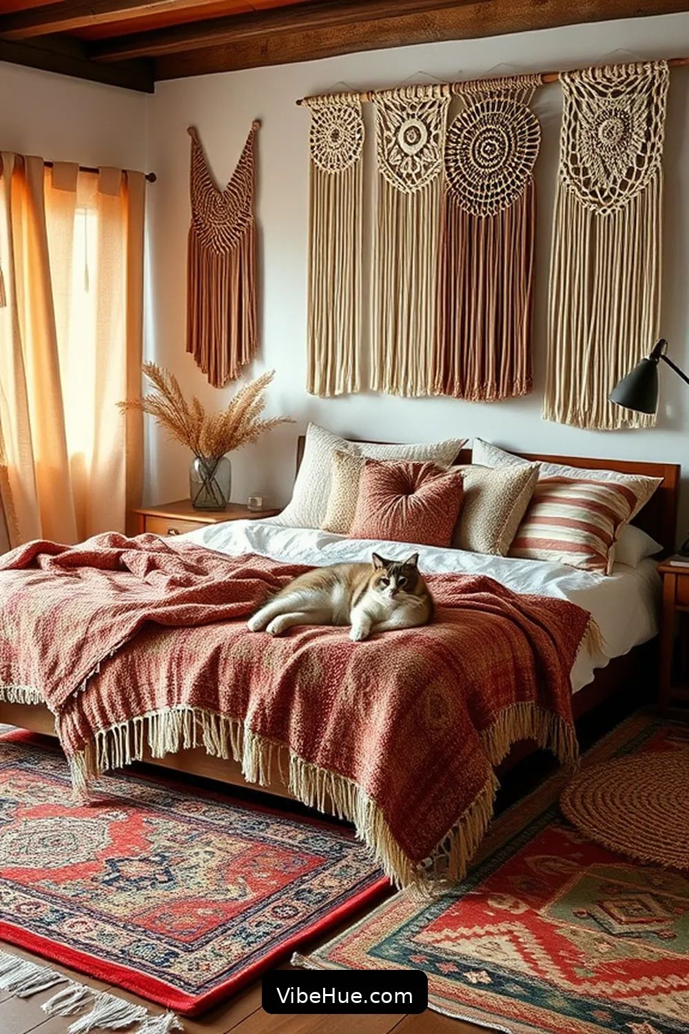 Designing a Cozy Year-Round Bohemian Style Bedroom 4 Layering Textiles for Texture for Designing a Cozy Year-Round Bohemian Style Bedroom