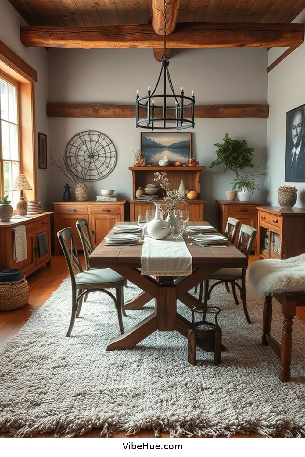 Designing a Year-Round Rustic Style Dining Room: Tips and Tricks 13 Create a Cozy Atmosphere With Rug for Designing a Year-Round Rustic Style Dining Room: Tips and Tricks