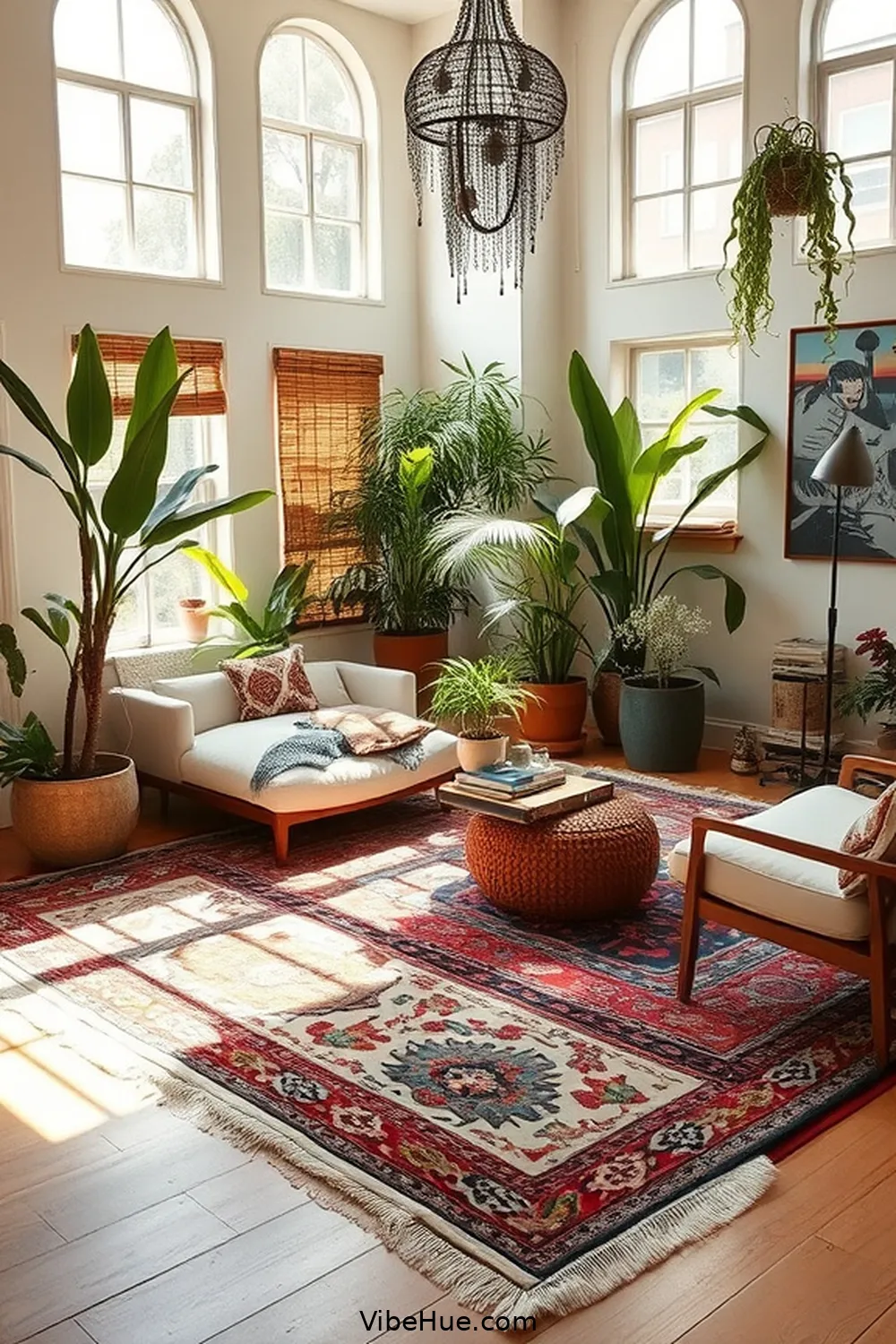 Use Statement Rugs to Define Spaces for How to Create a Bohemian Style Spring Living Room