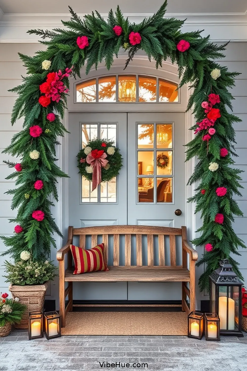 Include Greenery and Winter Blooms for How to Create a Cozy Winter Entryway in Traditional Style