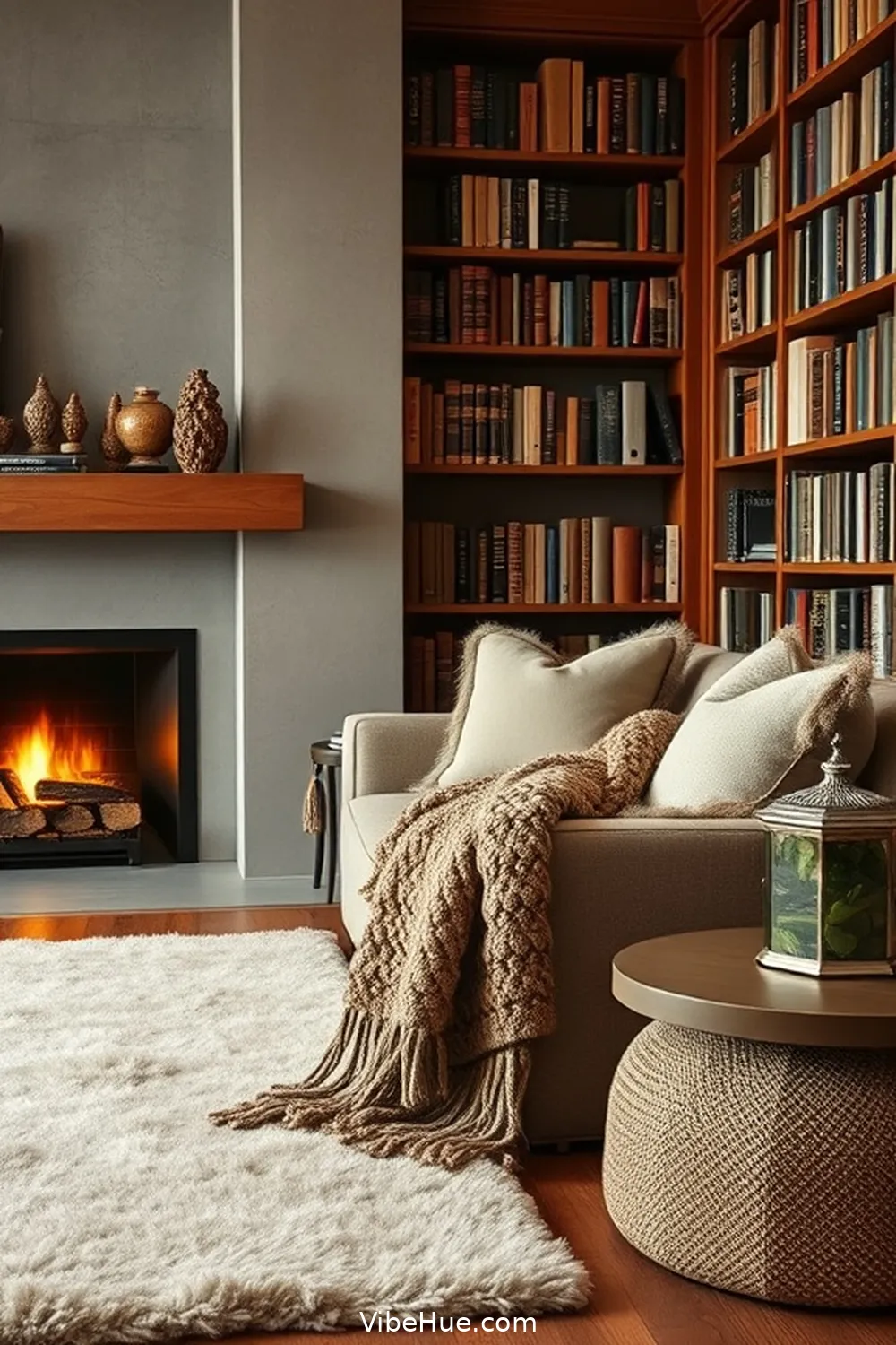 Incorporating Warm Textiles and Accessories for How to Create a Cozy Winter Library With Contemporary Style