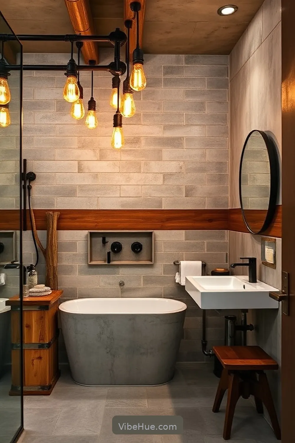 Add Industrial Lighting Fixtures for How to Create a Fall Industrial Bathroom Style
